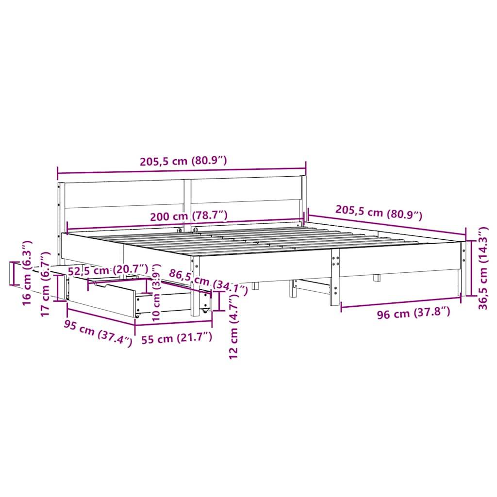 vidaXL Massivholzbett ohne Matratze 200x200 cm Kiefer