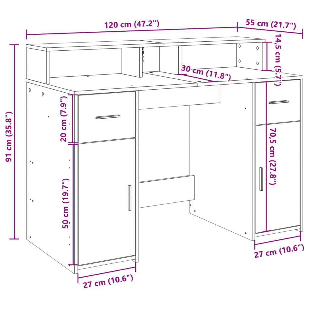 vidaXL LED-Schreibtisch Artisan-Eiche 120x55x91 cm Holzwerkstoff