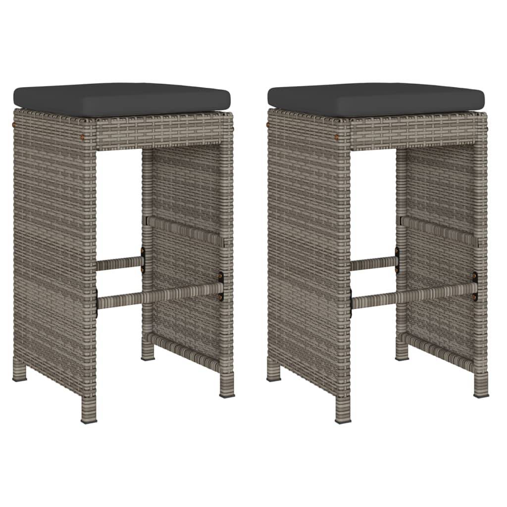 vidaXL Garten-Barhocker mit Kissen 2 Stk. Grau Poly Rattan