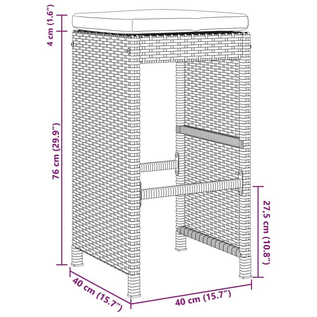 vidaXL Garten-Barhocker mit Kissen 4 Stk. Braun Poly Rattan