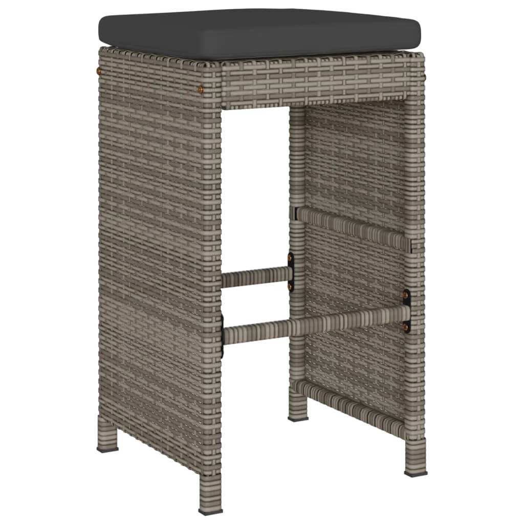 vidaXL Garten-Barhocker mit Kissen 4 Stk. Grau Poly Rattan
