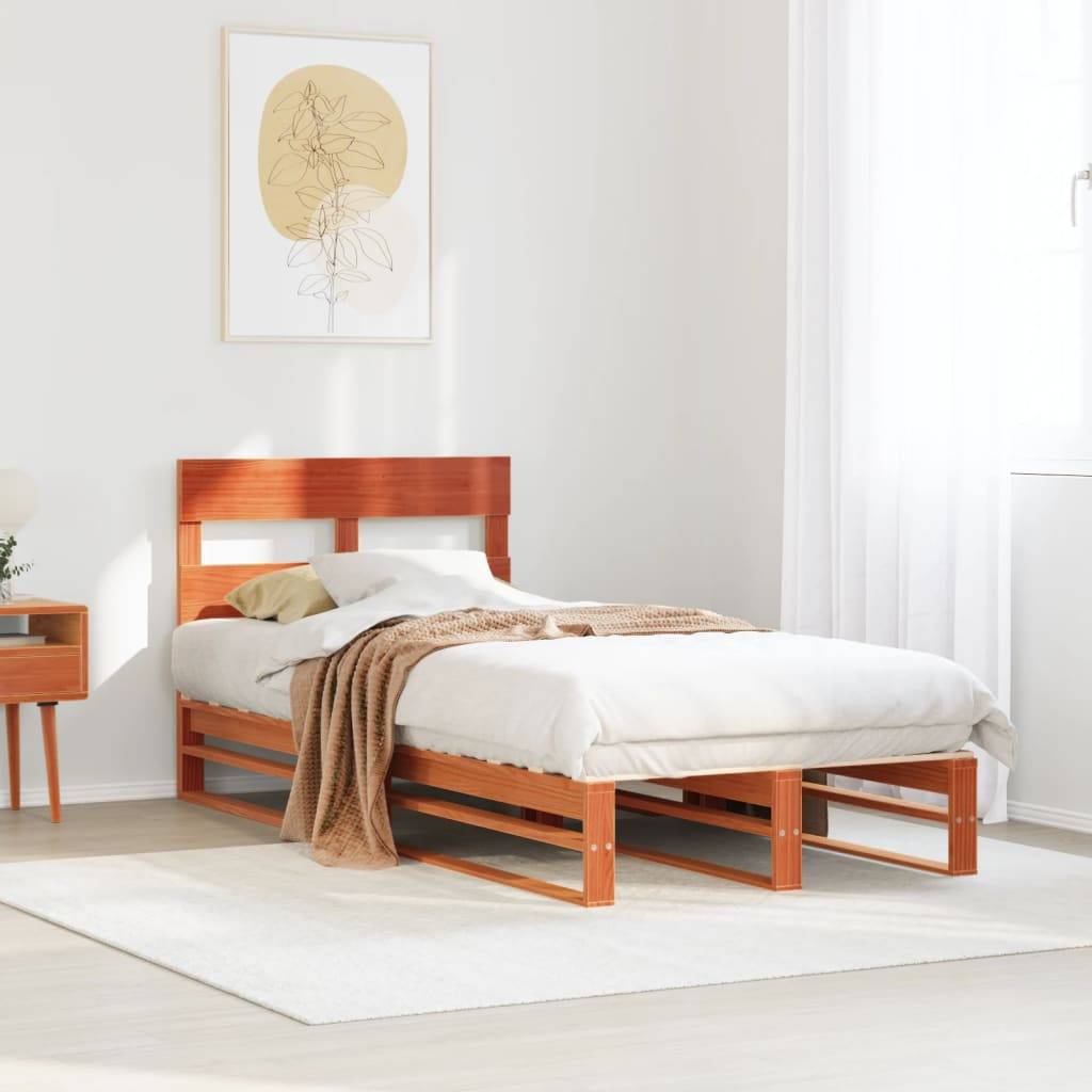 vidaXL Massivholzbett ohne Matratze Wachsbraun 75x190 cm Kiefernholz
