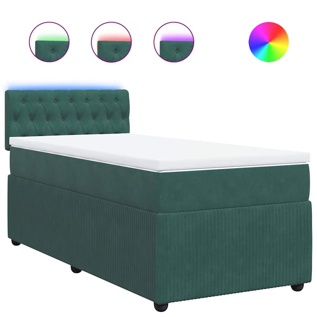 vidaXL Boxspringbett mit Matratze Dunkelgrün 80x200 cm Samt