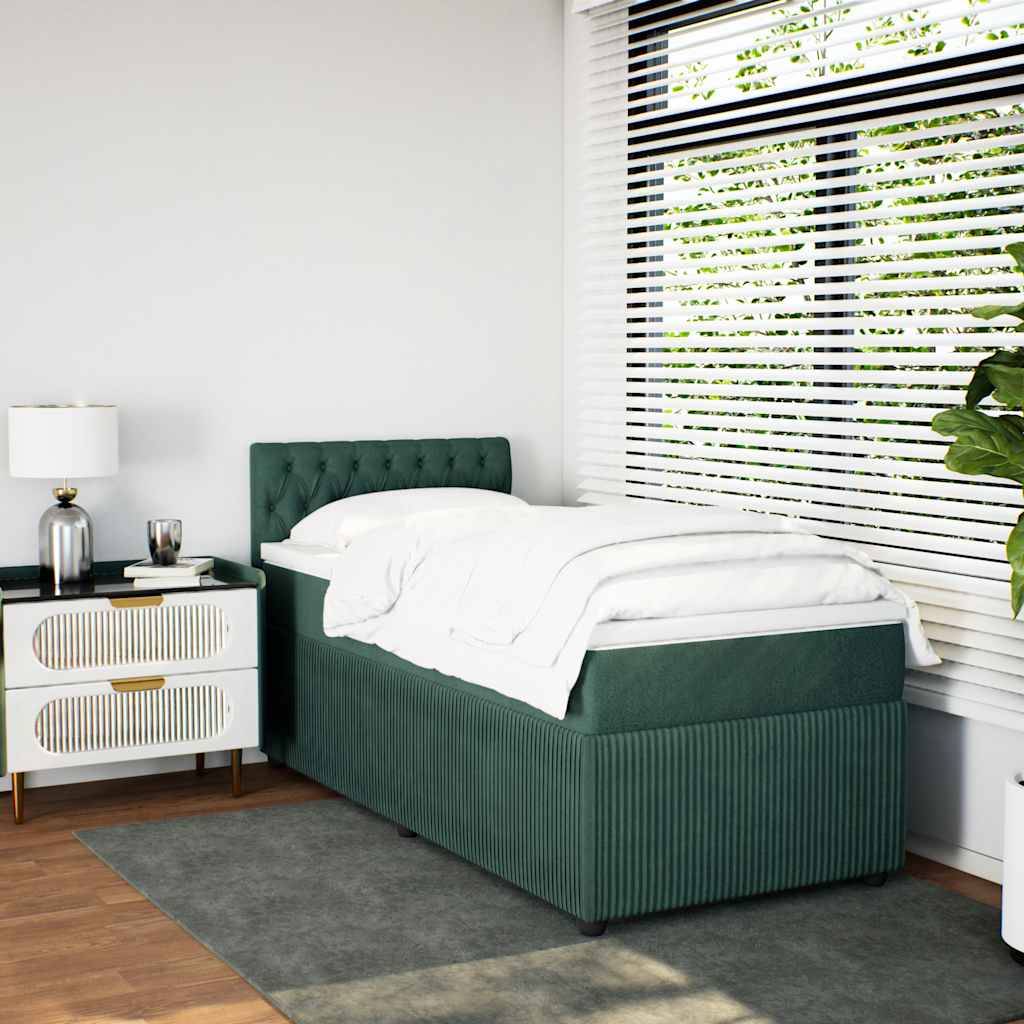 vidaXL Boxspringbett mit Matratze Dunkelgrün 80x200 cm Samt