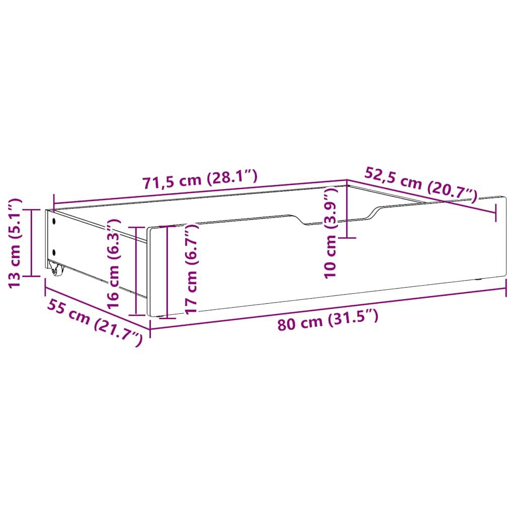 vidaXL Bettschubladen 2 Stk. Wachsbraun 80x55x17 cm Massivholz Kiefer