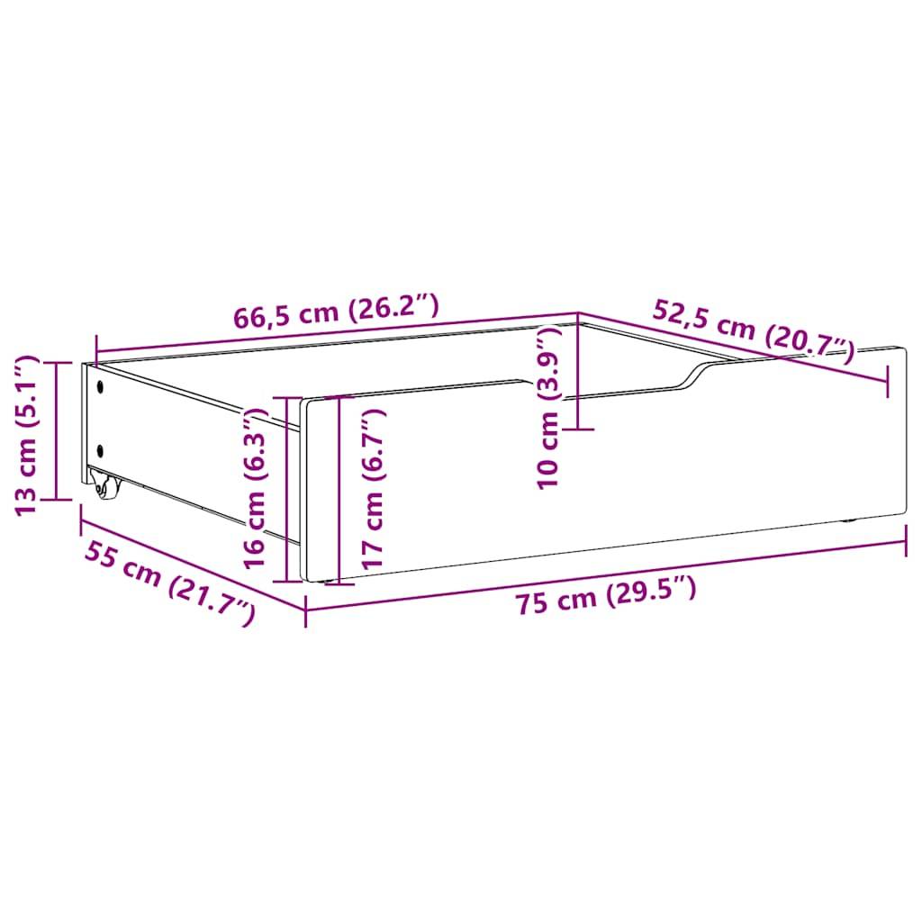 vidaXL Bettschubladen 2 Stk. Weiß 75x55x17 cm Massivholz Kiefer