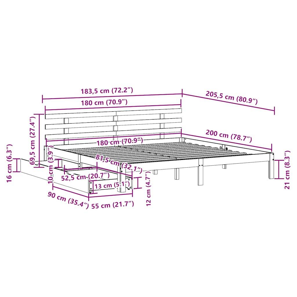 vidaXL Massivholzbett mit Schubladen 180x200 cm Kiefer