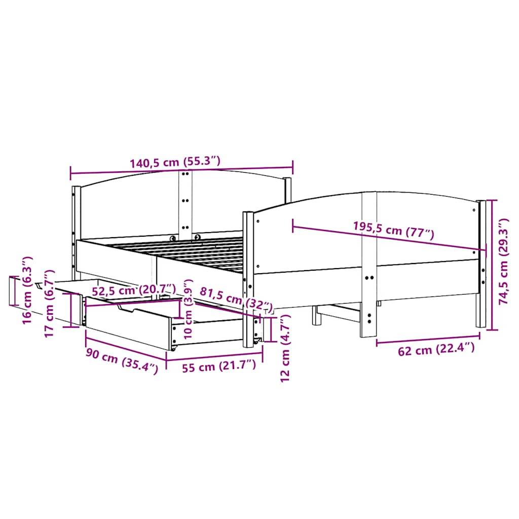 vidaXL Massivholzbett ohne Matratze Weiß 135x190 cm Kiefernholz