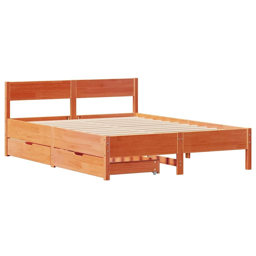 vidaXL Massivholzbett ohne Matratze Wachsbraun 120x200 cm Kiefernholz
