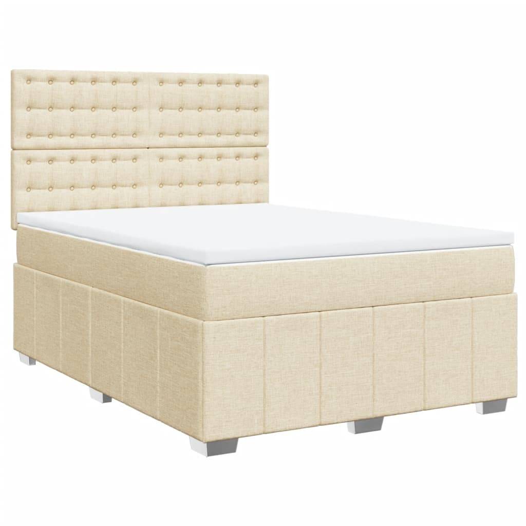 vidaXL Boxspringbett mit Matratze Creme 140x190 cm Stoff