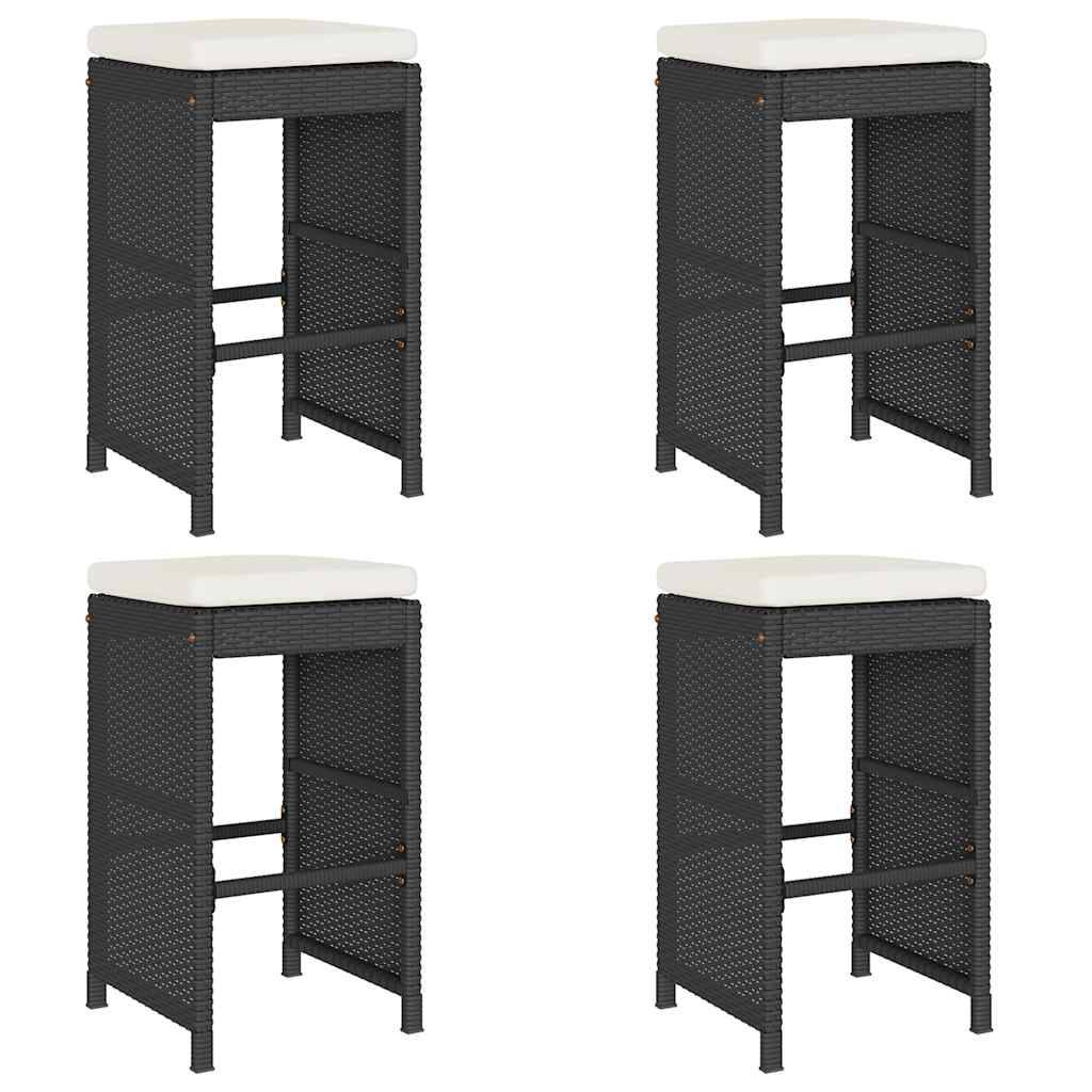 vidaXL Garten-Barhocker mit Kissen 4 Stk. Schwarz Poly Rattan