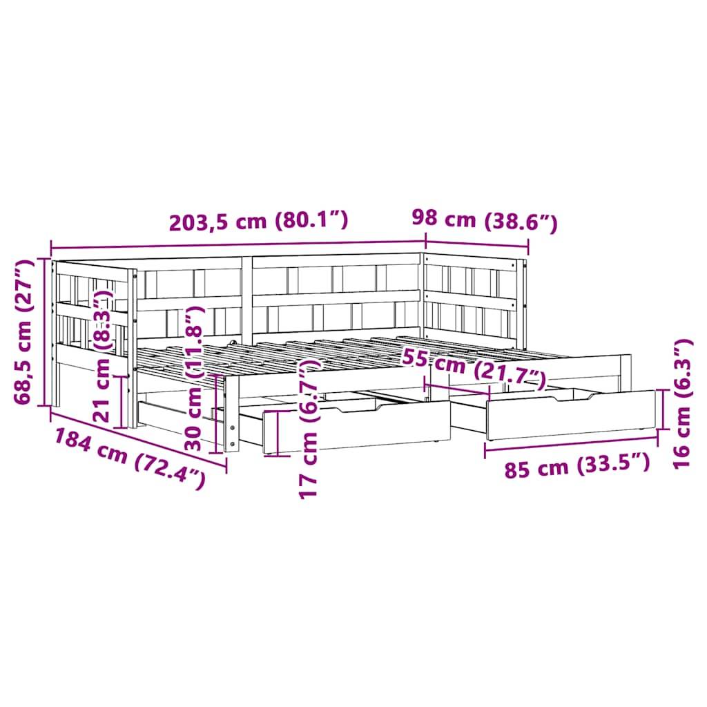 vidaXL Tagesbett Ausziehbar mit Schubladen ohne Matratze Weiß 90x200cm