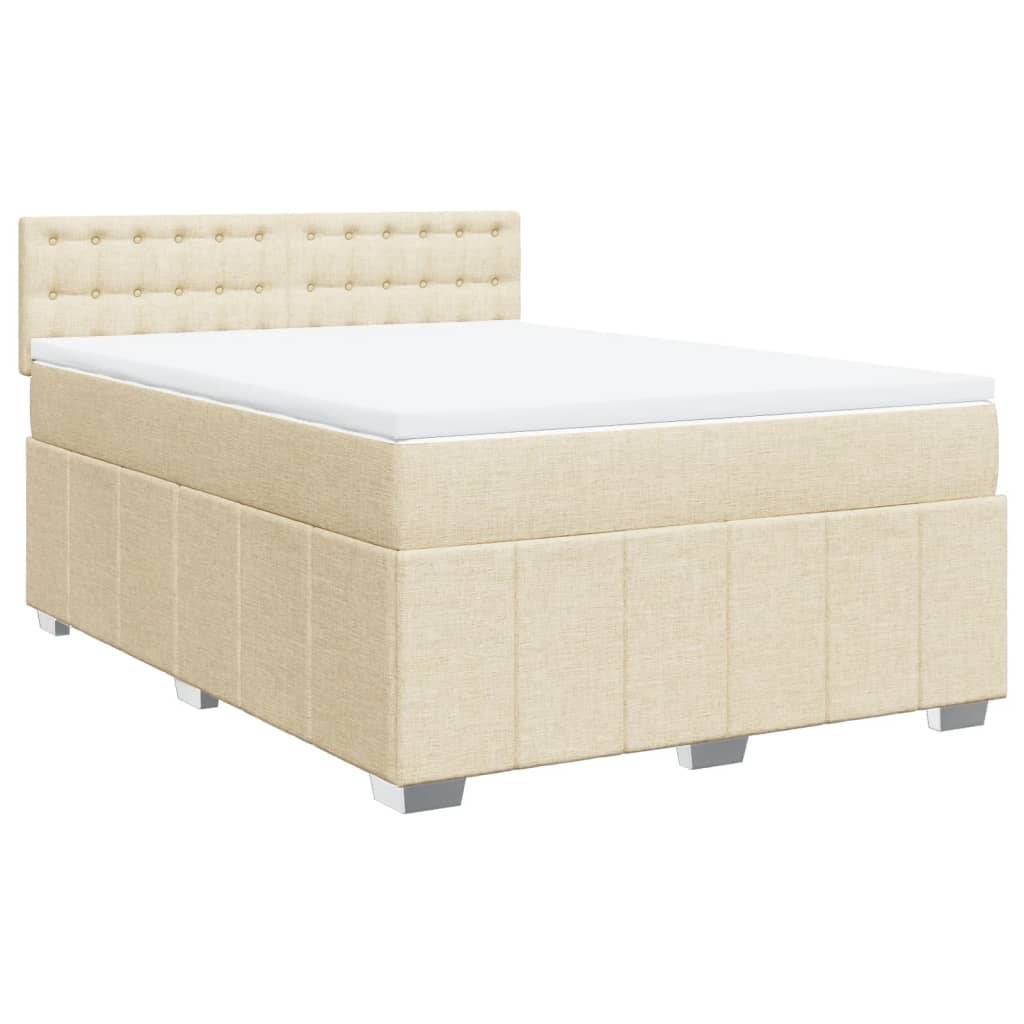 vidaXL Boxspringbett mit Matratze Creme 140x200 cm Stoff