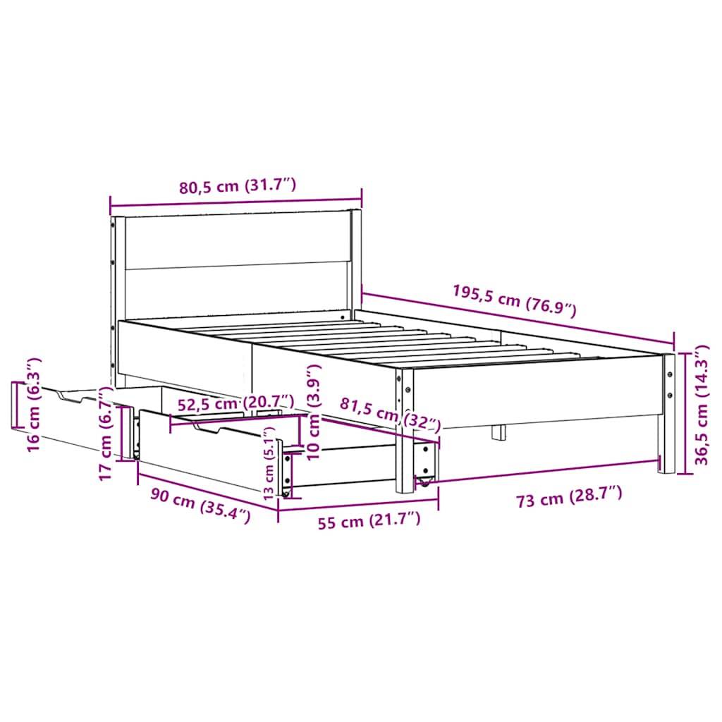 vidaXL Massivholzbett ohne Matratze 75x190 cm Kiefernholz