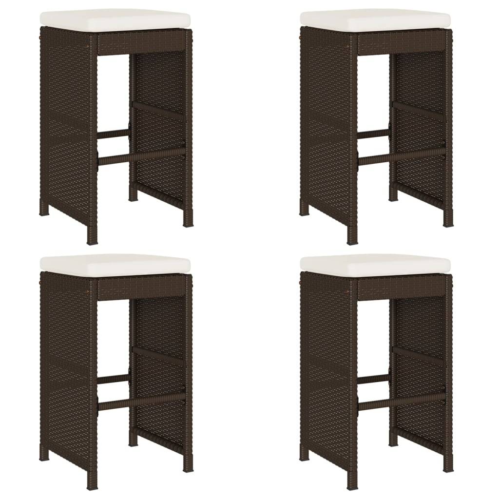 vidaXL Garten-Barhocker mit Kissen 4 Stk. Braun Poly Rattan
