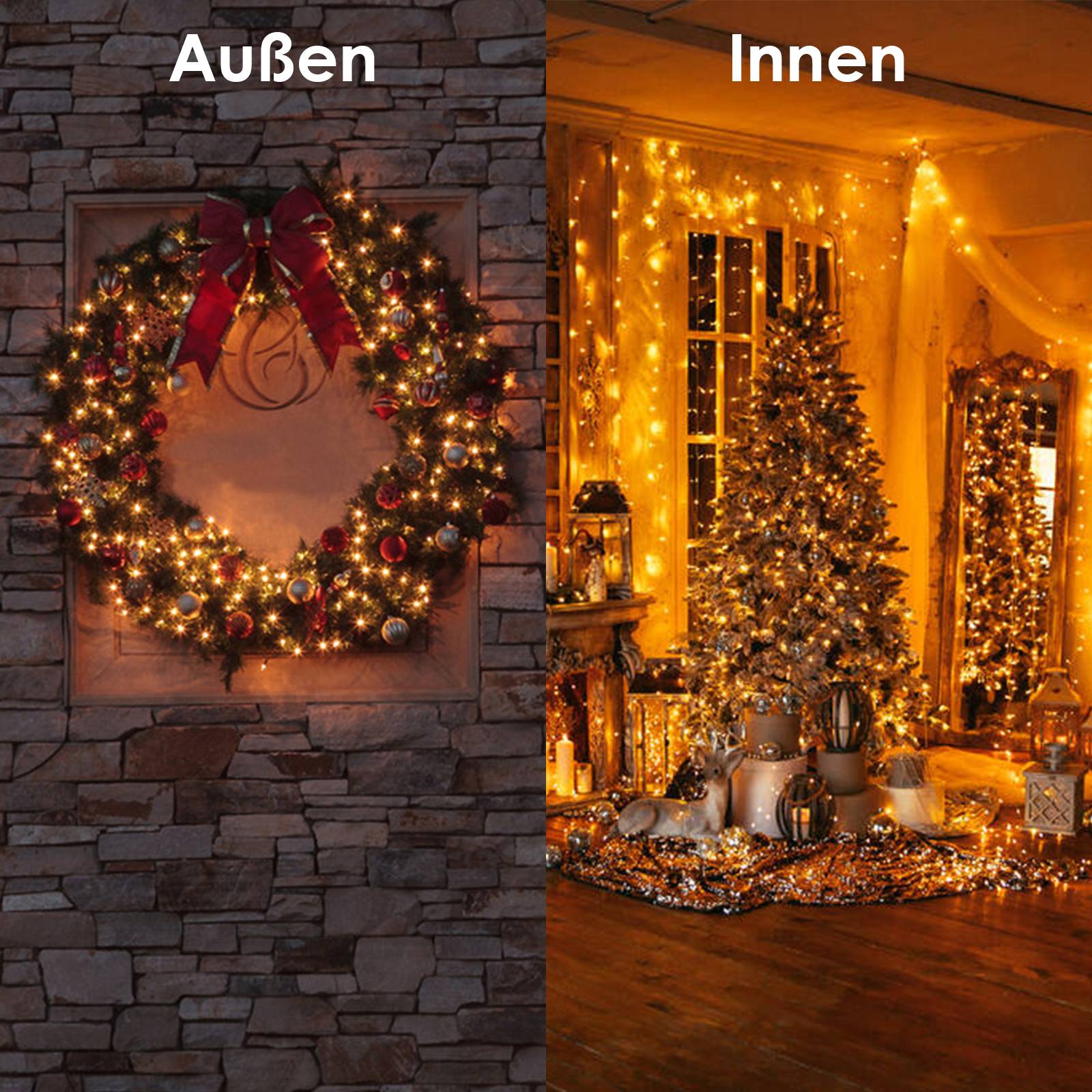 20M 200 LED Lichterkette 8 Lichtmodi Wasserdicht Party Garten Strom Beleuchtung Innen Außen Weihnachten Hochzeit Deko Warmweiß