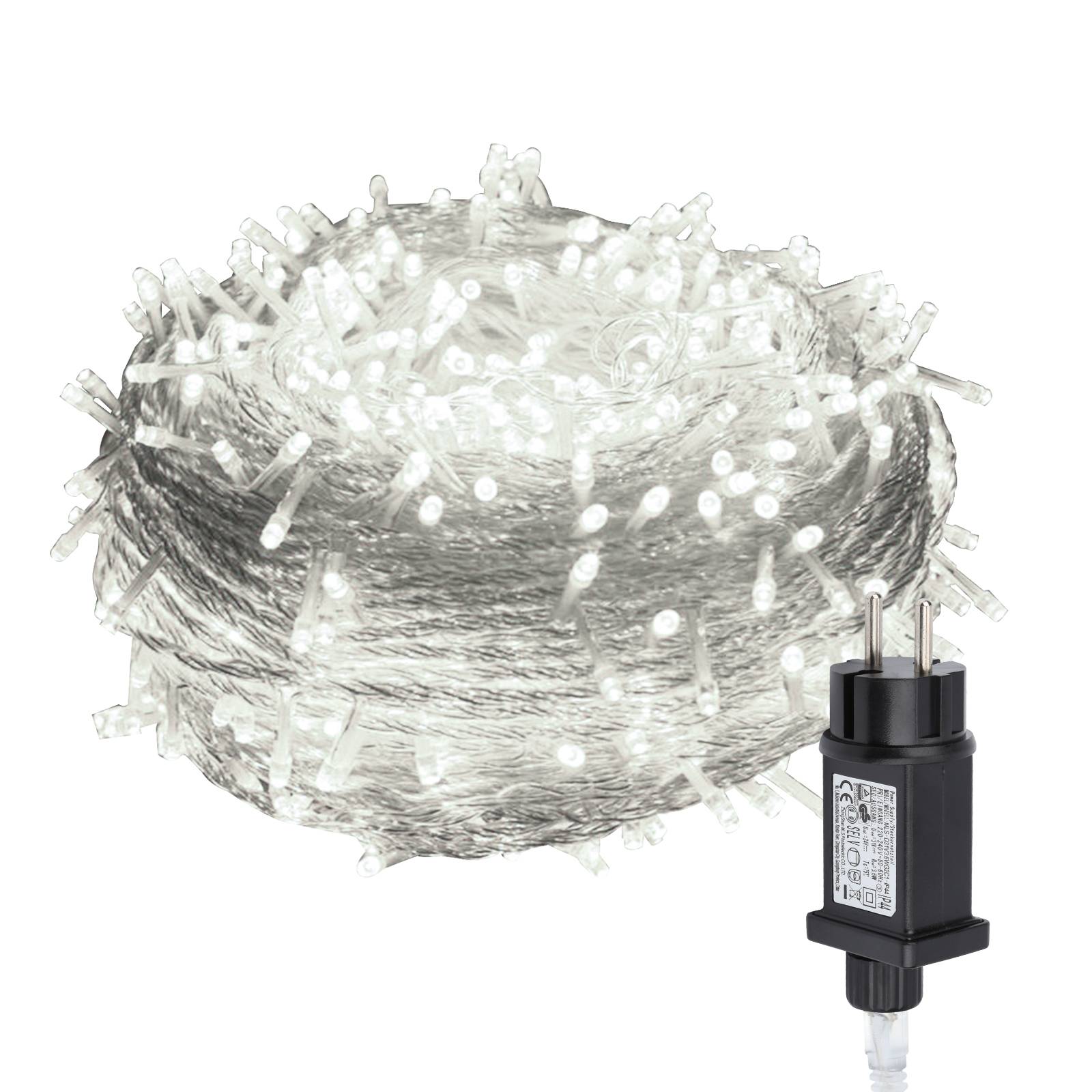 10M 100 LED Lichterkette 8 Lichtmodi Wasserdicht Party Garten Strom Beleuchtung Innen Außen Weihnachten Hochzeit Deko Kaltweiß