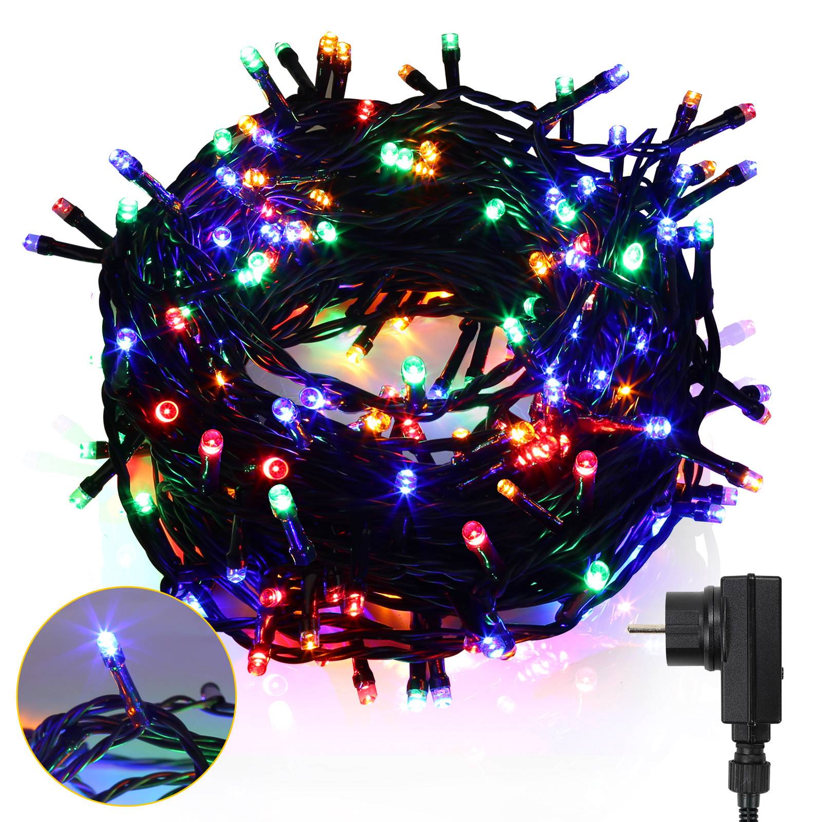 10M 100 LED Lichterkette 8 Lichtmodi Wasserdicht Party Garten Beleuchtung Innen Außen Weihnachten Hochzeit Deko Kaltweiß