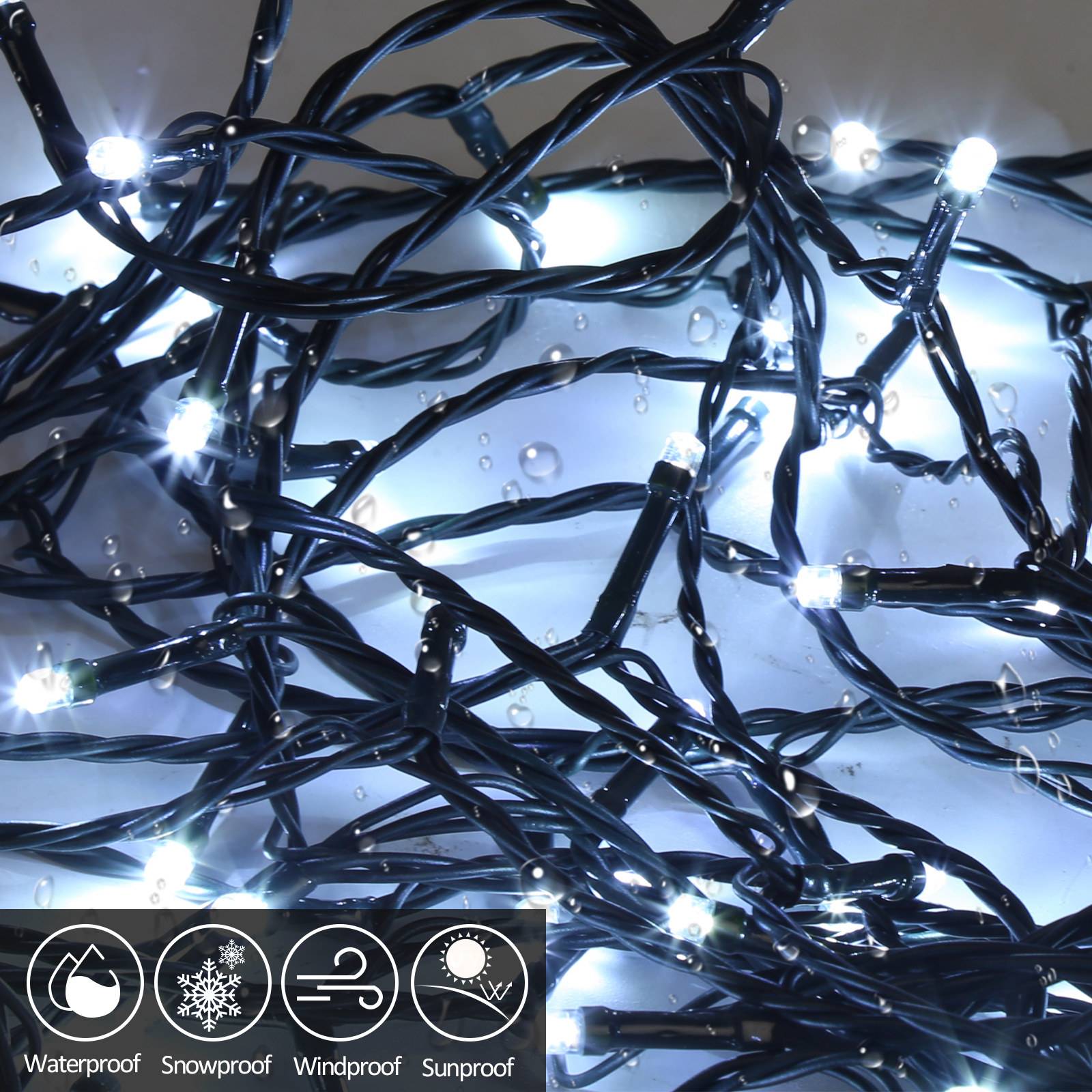 10M 100 LED Lichterkette 8 Lichtmodi Wasserdicht Party Garten Beleuchtung Innen Außen Weihnachten Hochzeit Deko Kaltweiß