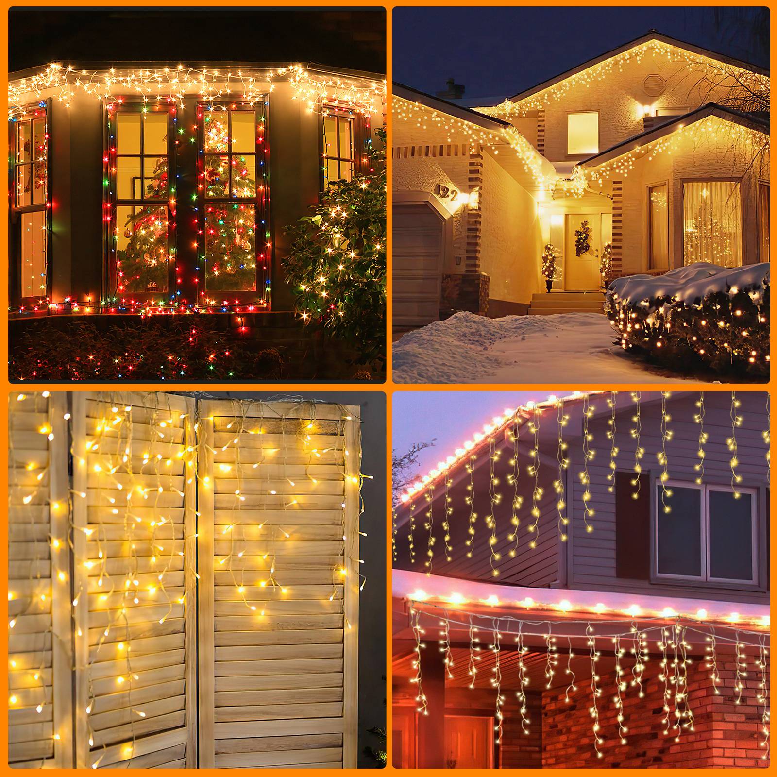 5M LED Eisregen Lichterkette Außen Innen Warmweiß Lichtervorhang 200 LEDs Eiszapfen Weihnachtsbeleuchtung 8 Modi Weihnachtsdeko Party Garten