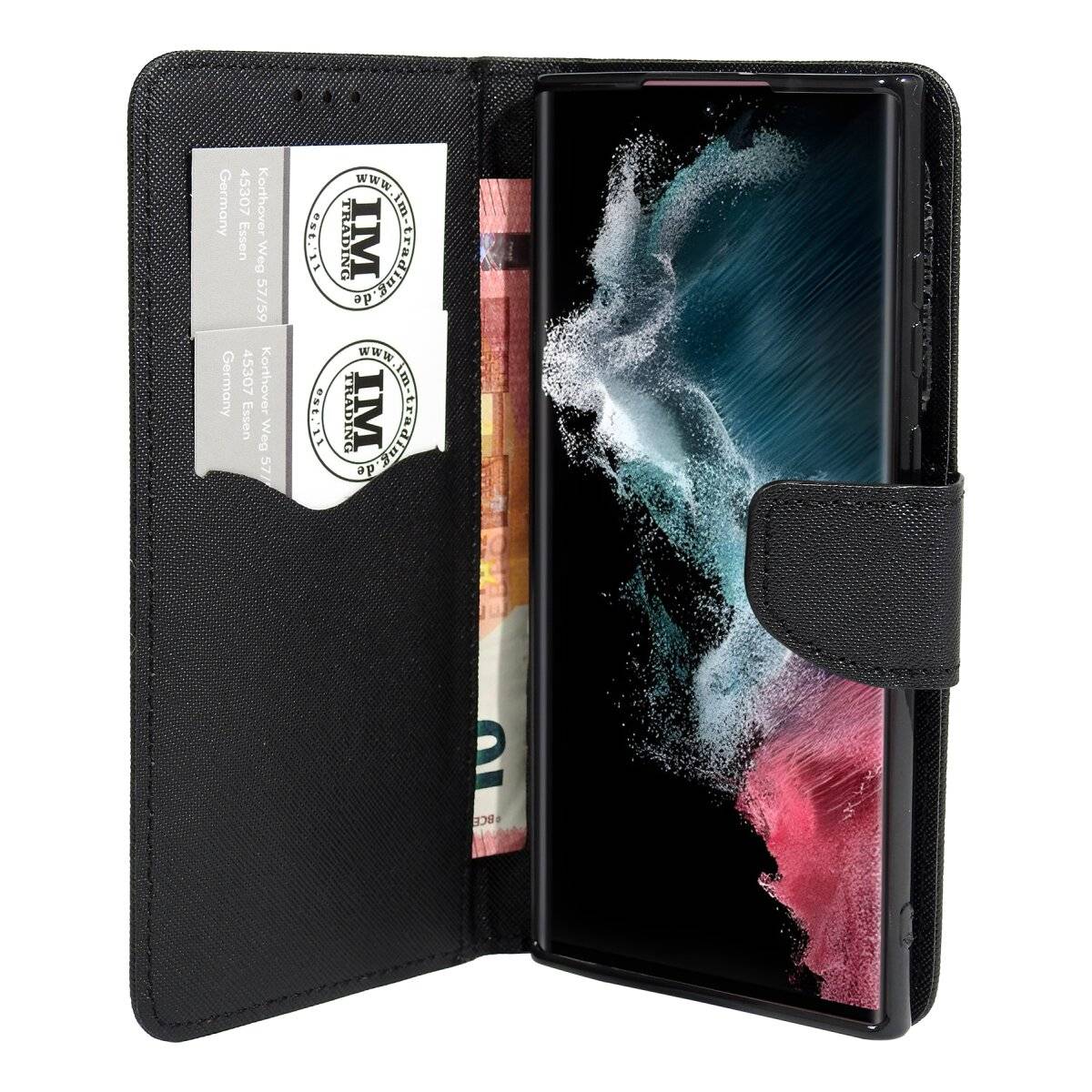 Buch Tasche "Fancy" kompatibel mit Samsung Galaxy S25 Ultra Standfunktion, Kartenfach Schwarz