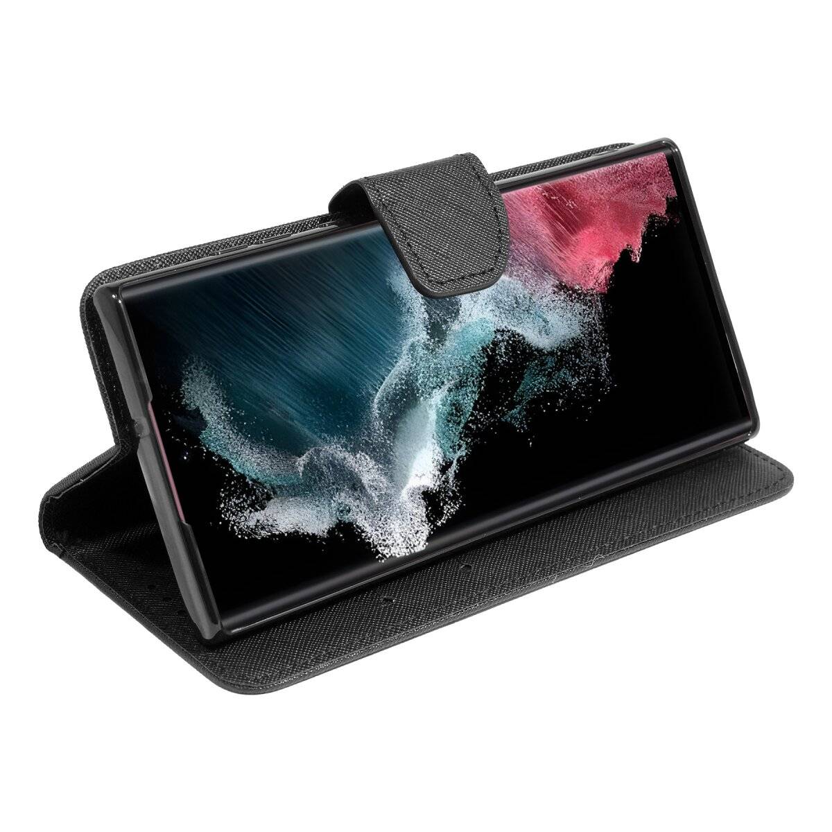 Buch Tasche "Fancy" kompatibel mit Samsung Galaxy S25 Ultra Standfunktion, Kartenfach Schwarz