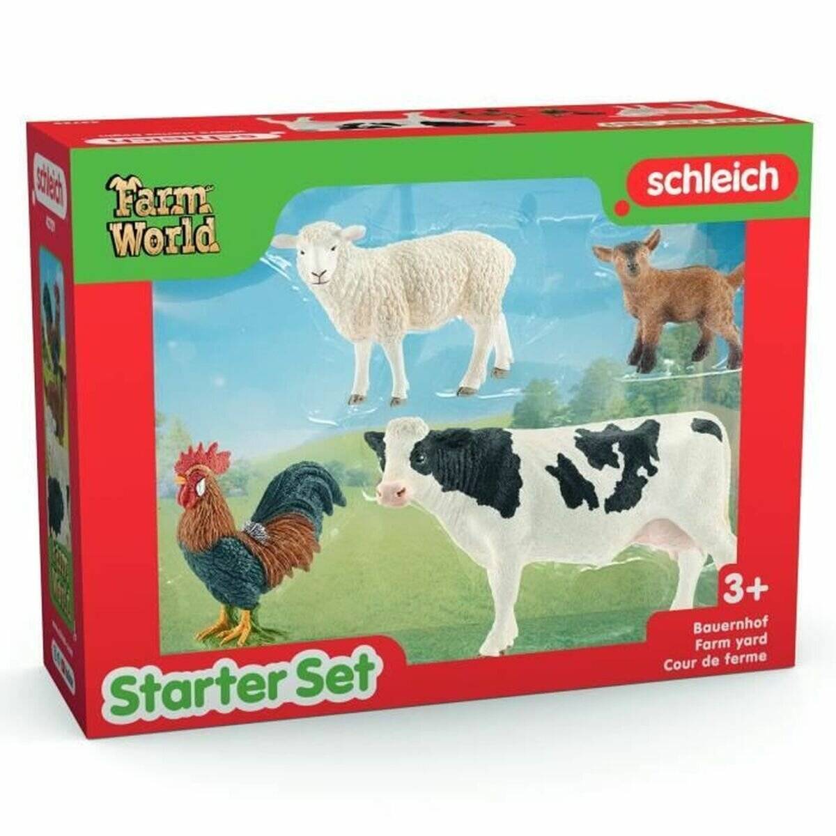 Schleich Farm World Starter Set Spielzeugbox mit Schaf, Kalb, Hahn und Ziege; gekennzeichnet für Alter 3+