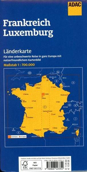 ADAC Länderkarte Frankreich, Luxemburg 1:700.000