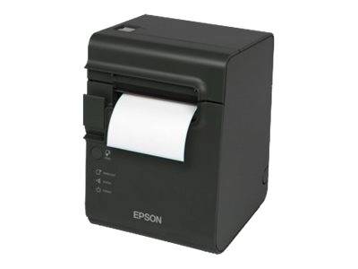 Schwarzer Epson-Bondruckermit teilweise herausgezogenem Papier vor neutralem Hintergrund.