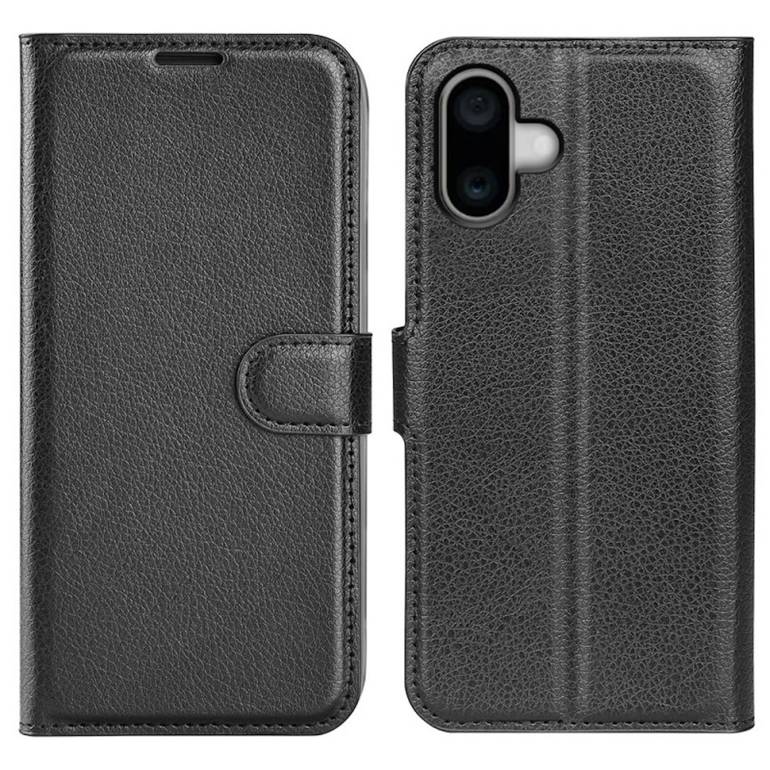 Für Apple iPhone 16 Kunstleder Book Wallet Tasche Case Hülle Schwarz