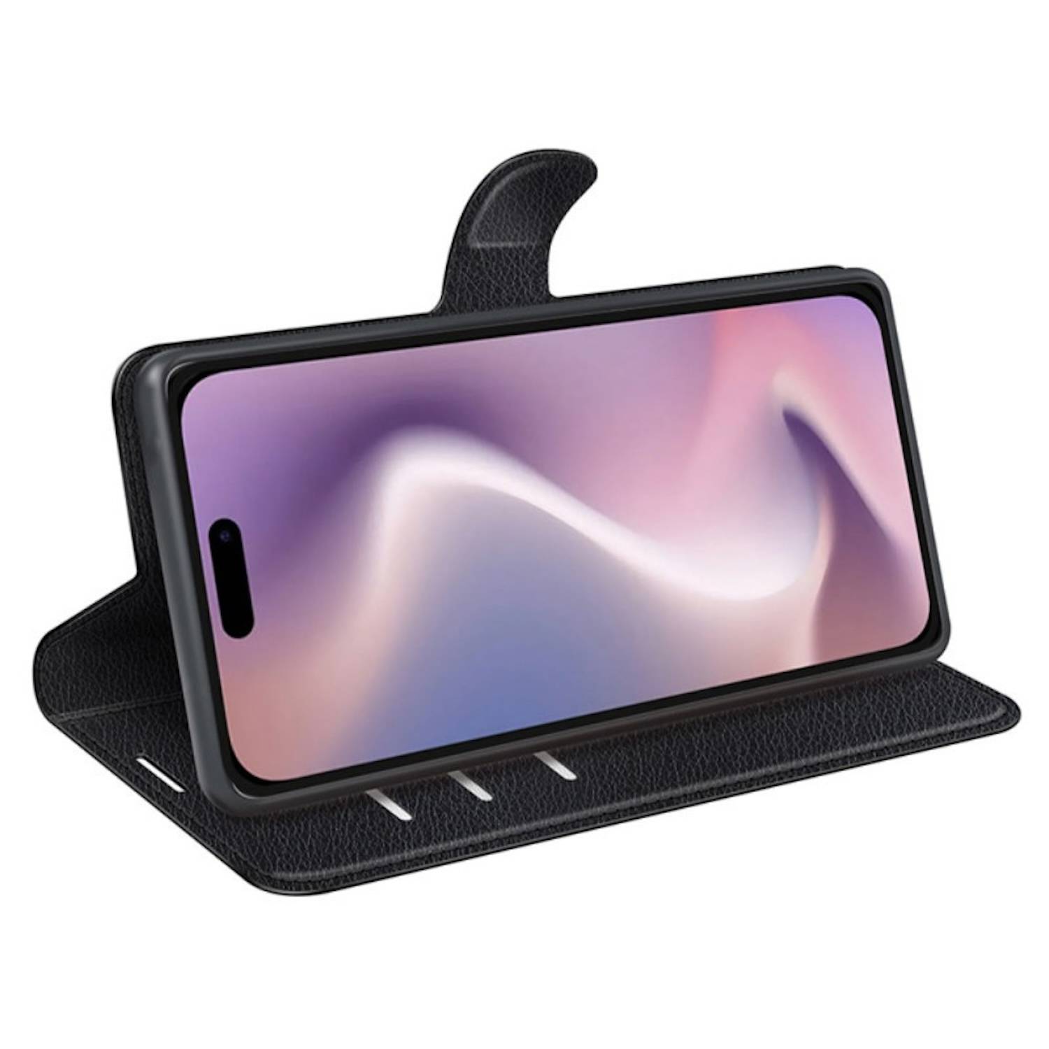 Für Apple iPhone 16 Plus Kunstleder Book Wallet Tasche Hülle Schwarz