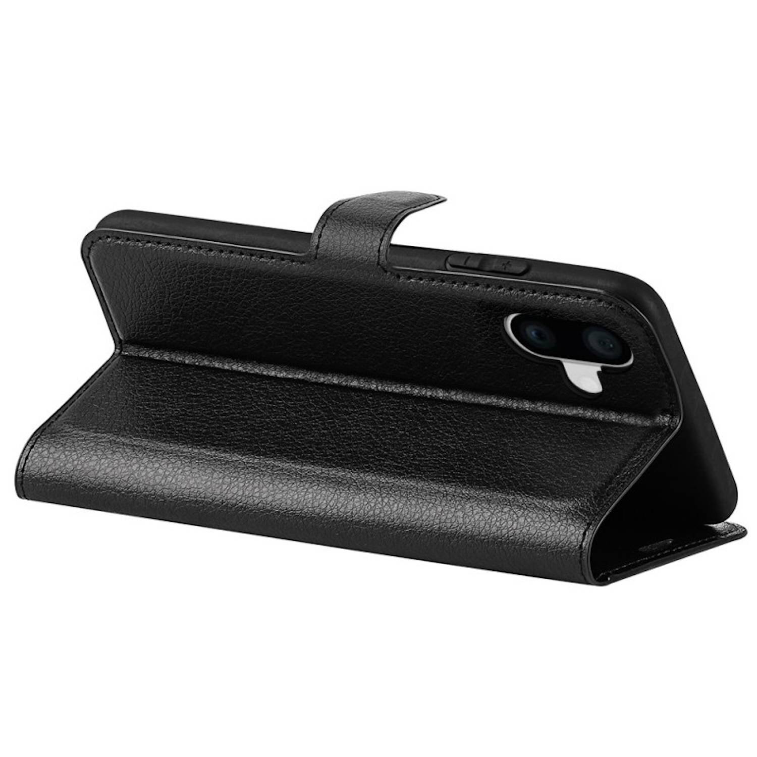 Für Apple iPhone 16 Plus Kunstleder Book Wallet Tasche Hülle Schwarz
