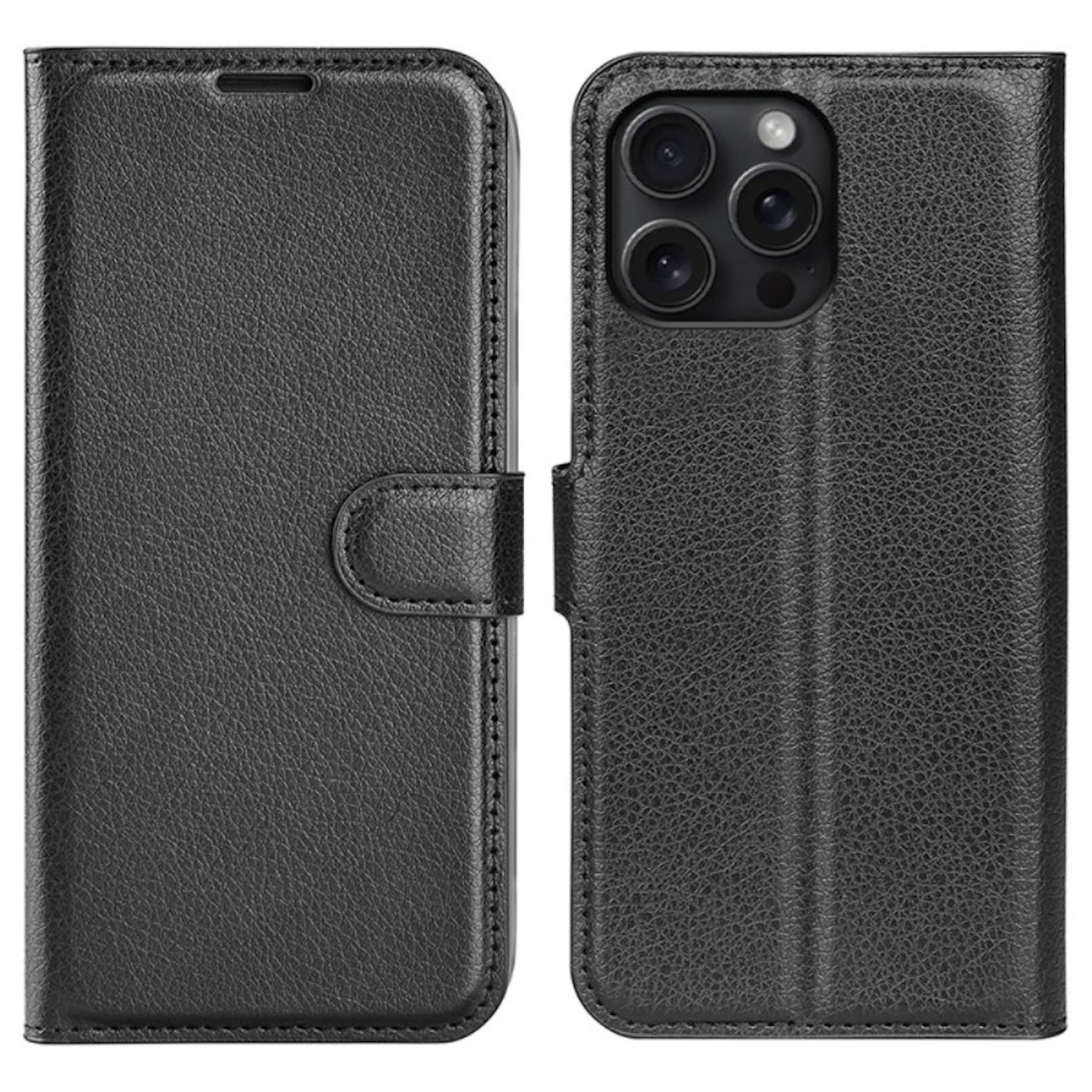 Für Apple iPhone 16 Pro Kunstleder Book Wallet Tasche Hülle Schwarz