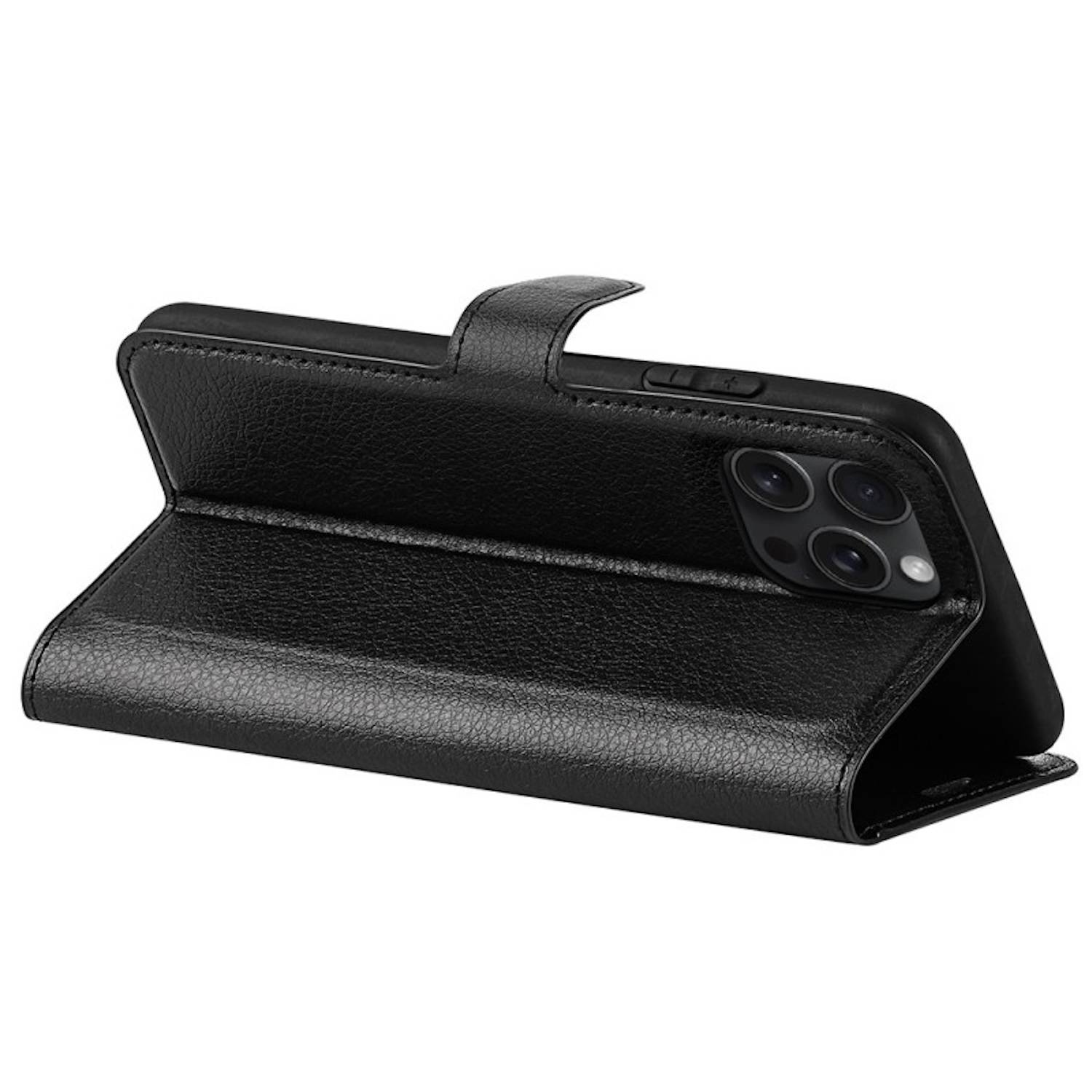 Für Apple iPhone 16 Pro Kunstleder Book Wallet Tasche Hülle Schwarz