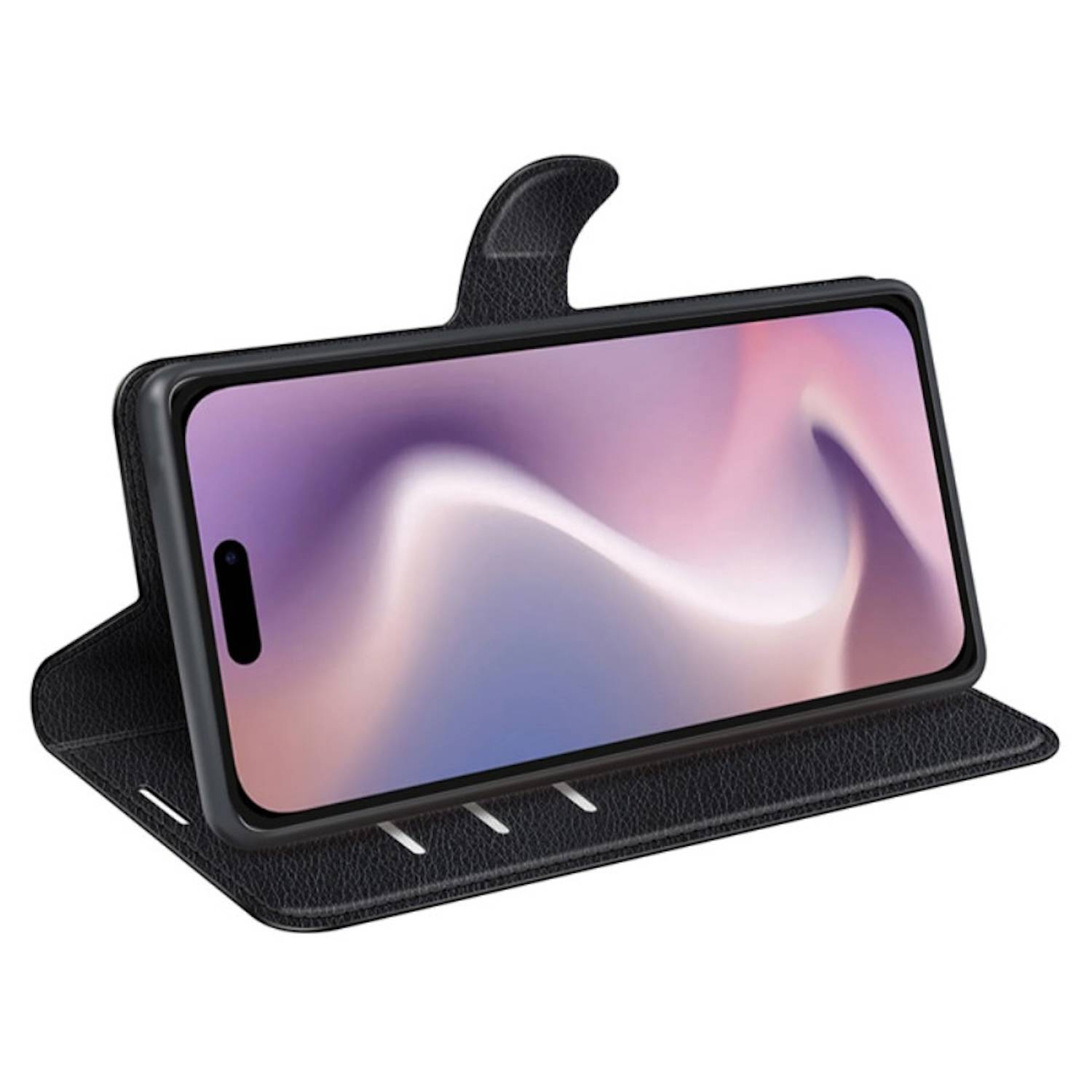 Für Apple iPhone 16 Pro Kunstleder Book Wallet Tasche Hülle Schwarz
