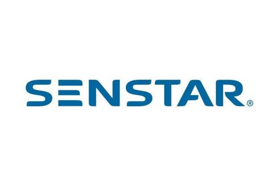 Blaues SENSTAR-Logo auf weißem Hintergrund.