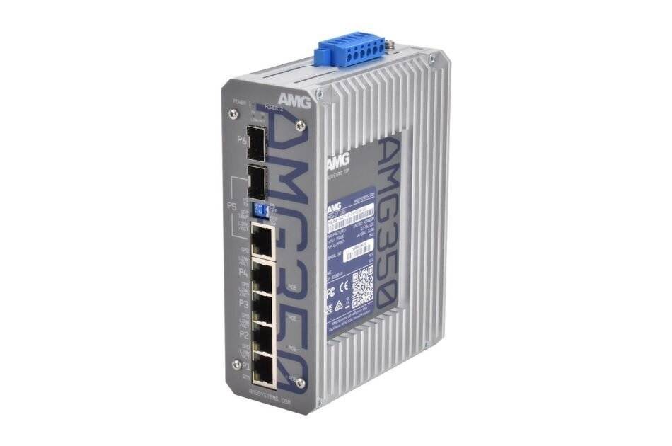AMG Systems AMG350-4GAT-1C-1S-P120-LV, Industrieller 6 Port Unmanaged PoE Switch, 4x10/100/1000 RJ45 12-56VDC PoE Boost