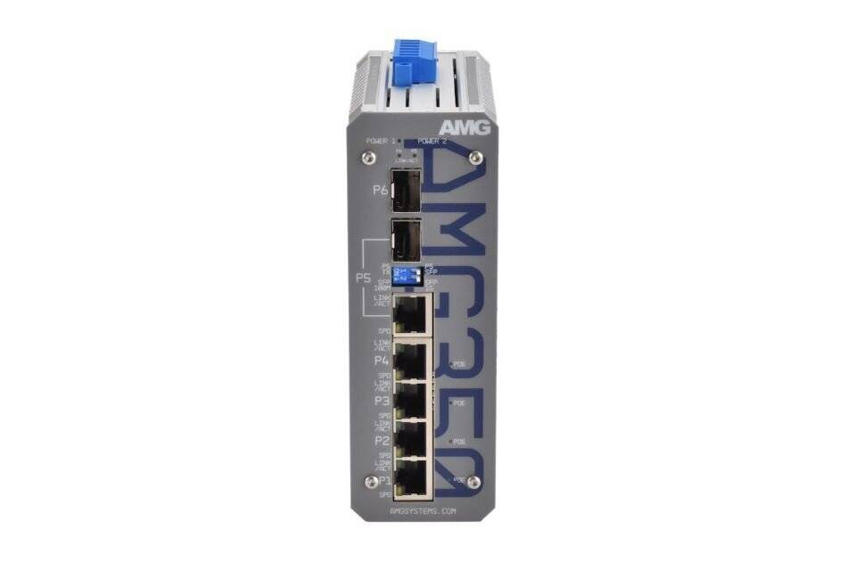 AMG Systems AMG350-4GAT-1C-1S-P120-LV, Industrieller 6 Port Unmanaged PoE Switch, 4x10/100/1000 RJ45 12-56VDC PoE Boost