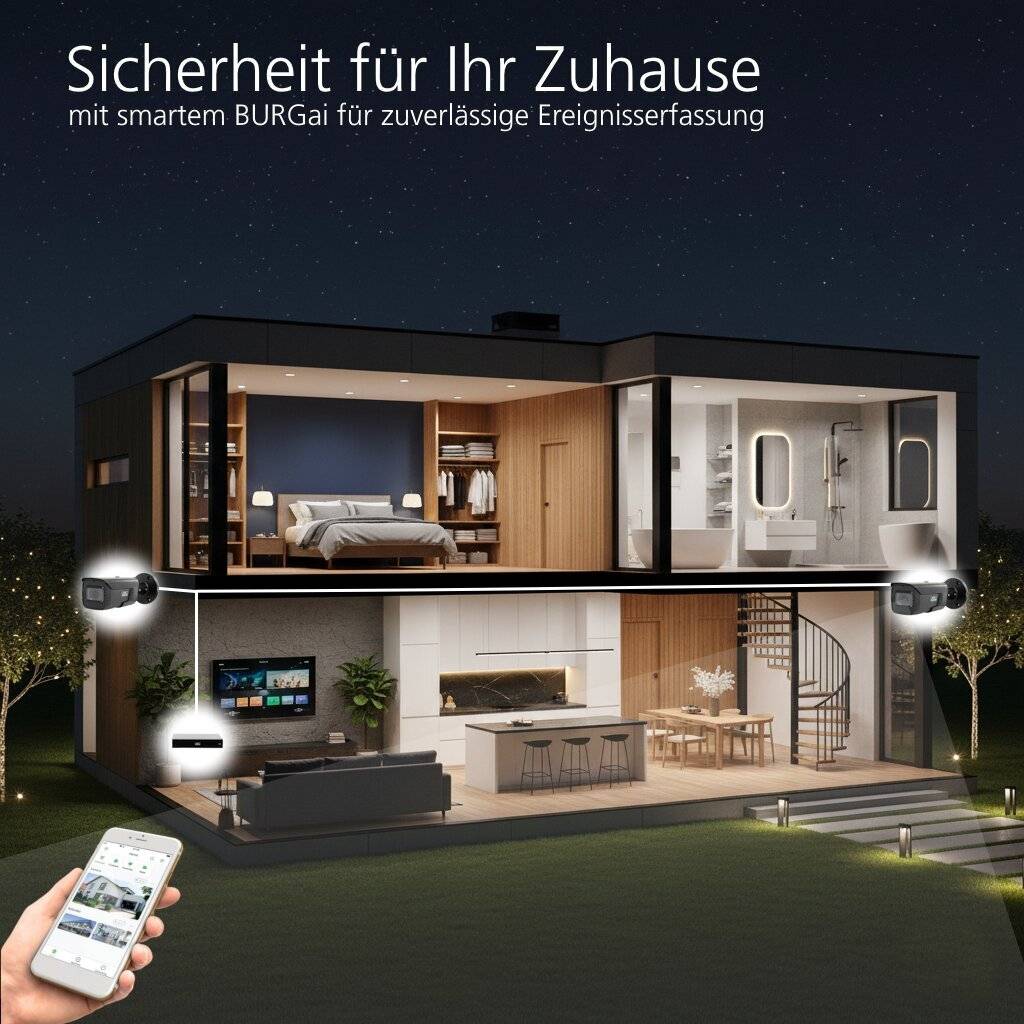 BWNVR-3841I-421Bullet-Set BURG GARD, Das Netzwerktechnik Starter Set besteht aus einem 8 Kanal Netzwerk-Rekorder und zw