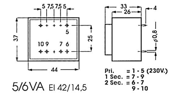 Velleman - 2150050M - Printtransformator 5VA 2 x 15V / 2 x 0.167A