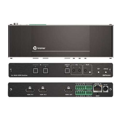 KRAMER SWT3-21-H - Intelligenter 2x1 4K UHD HDMI-Switcher mit Mehrkanal-Audioumschaltung (4K@60Hz | 4:4:4 | HDCP 2.2 |