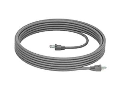 Ein aufgerolltes Ethernet-Kabel mit Steckverbindern an beiden Enden, das für Netzwerkverbindungen verwendet wird.