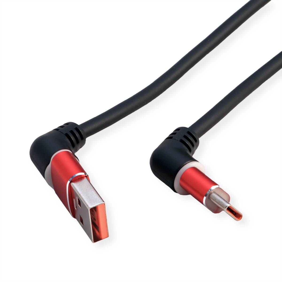 ROLINE USB 2.0 Kabel, Typ-C - Typ-A, ST/ST, 360° Rotation, schwarz / rot, 2 m