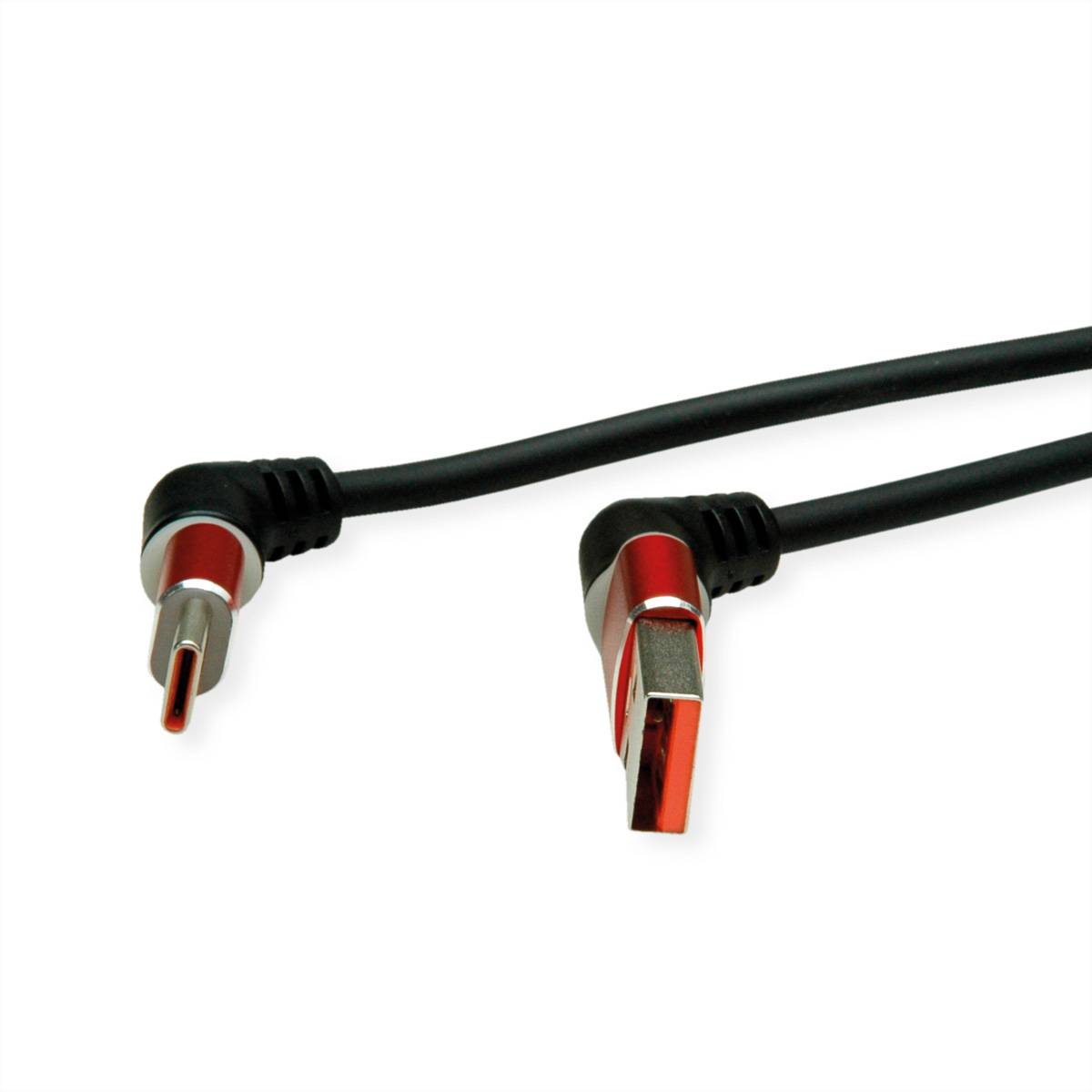 ROLINE USB 2.0 Kabel, Typ-C - Typ-A, ST/ST, 360° Rotation, schwarz / rot, 2 m