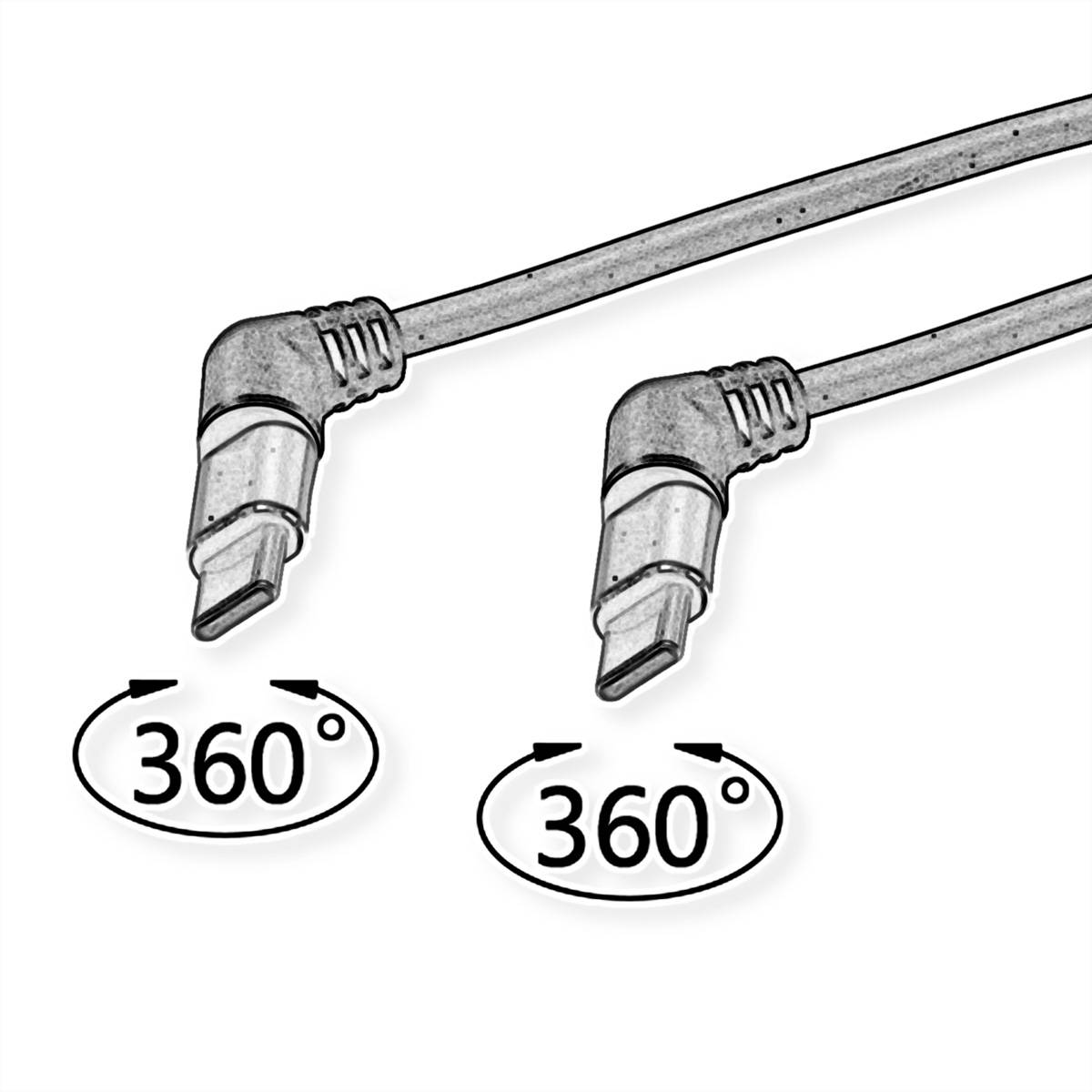 ROLINE USB 2.0 Kabel, Typ-C - Typ-C, ST/ST, 360° Rotation, schwarz / rot, 2 m