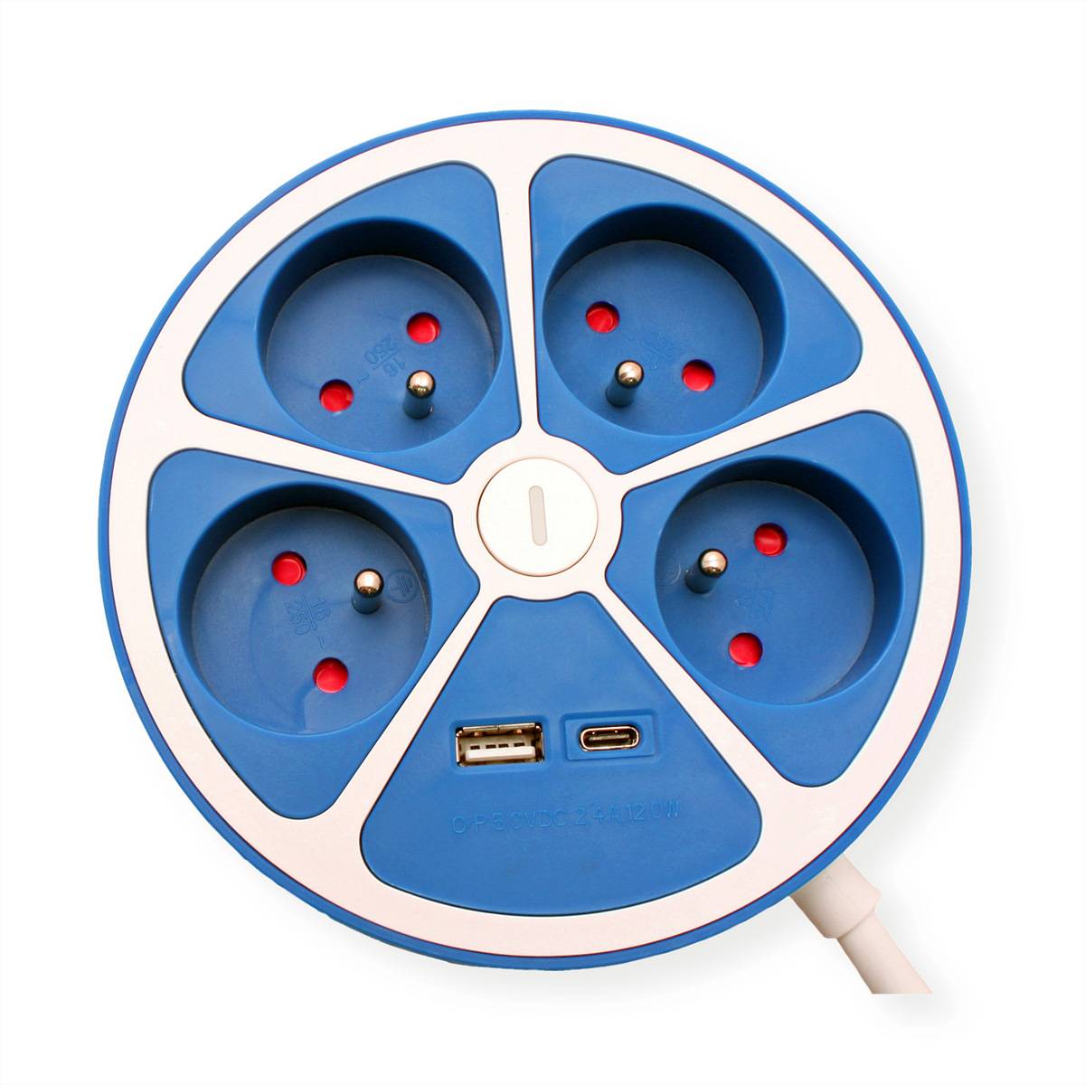 ROLINE 4-fach Steckdosenleiste mit Schalter, rund, UTE Version, USB-Charger A+C, blau, 3 m