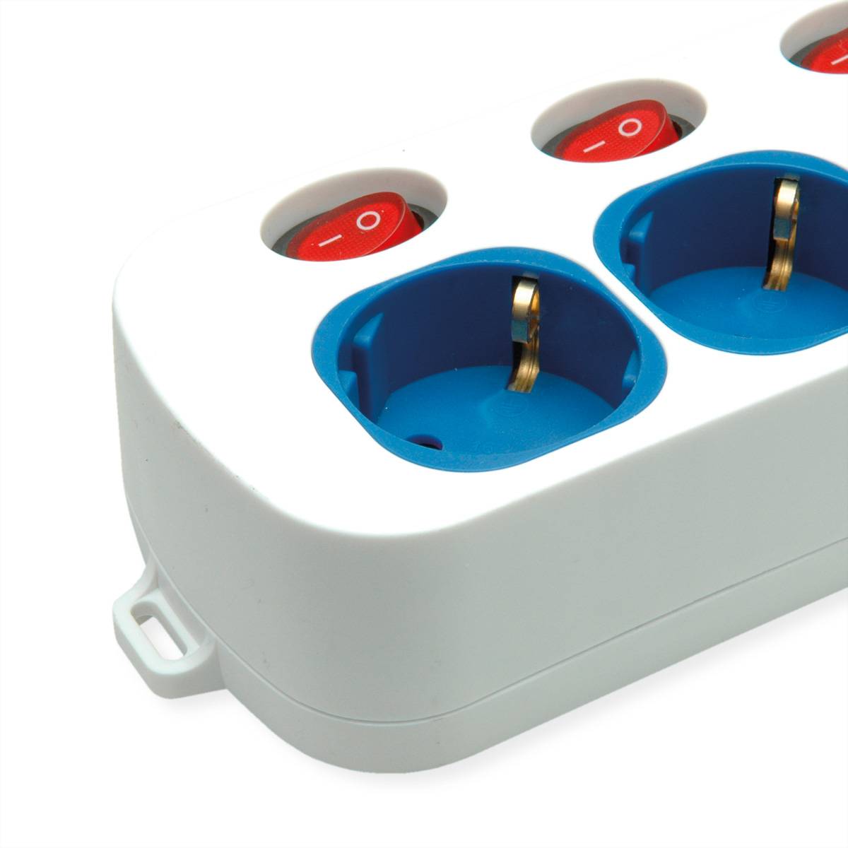 ROLINE 3-fach Steckdosenleiste mit Schalter, USB-Charger A+C, 3 m, Weiße Steckdosenleiste mit einzeln schaltbaren blaue