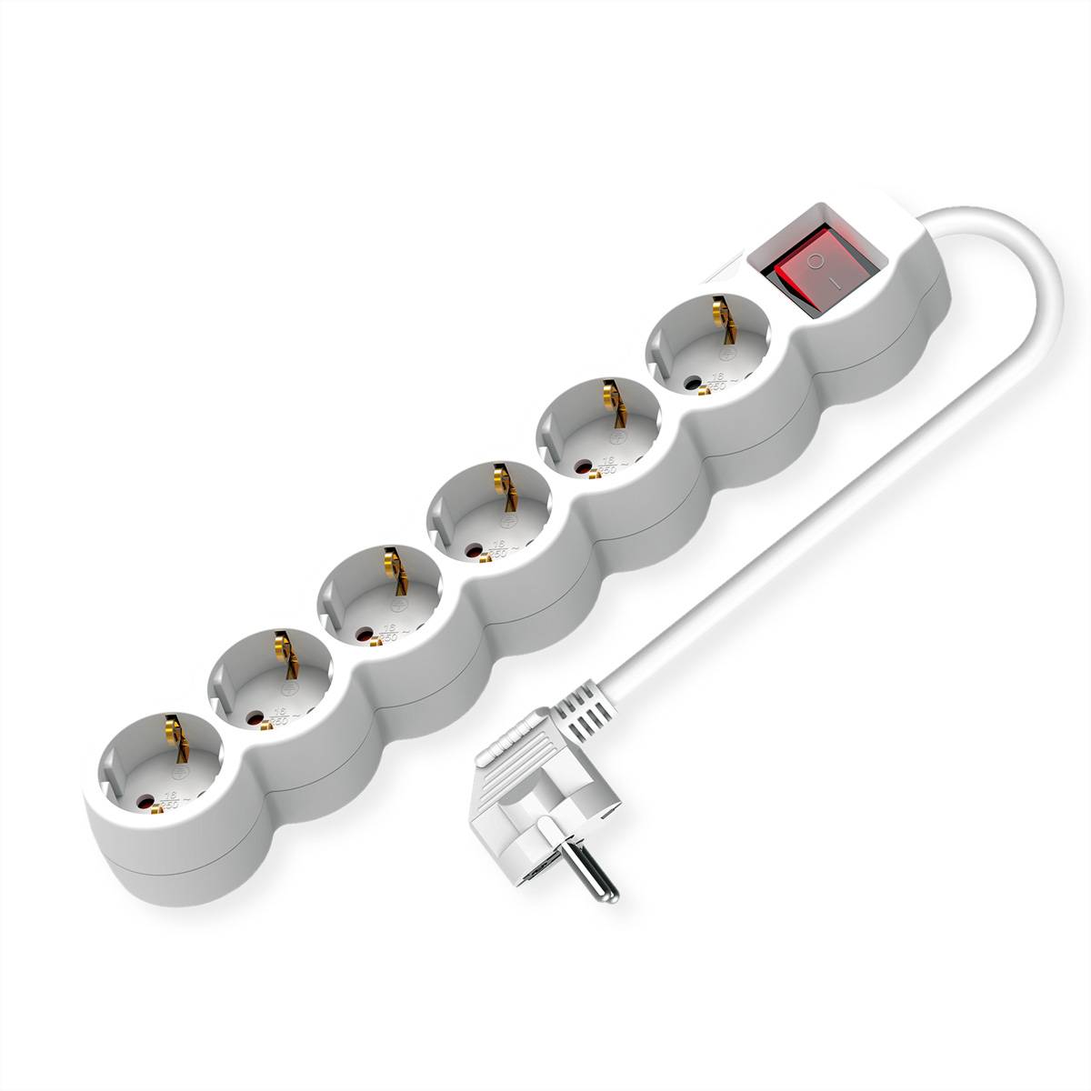 VALUE - Steckdosenleiste lang/rund+Sw. weiss 6x CEE 7/7 1.5m - Steckdosenleiste