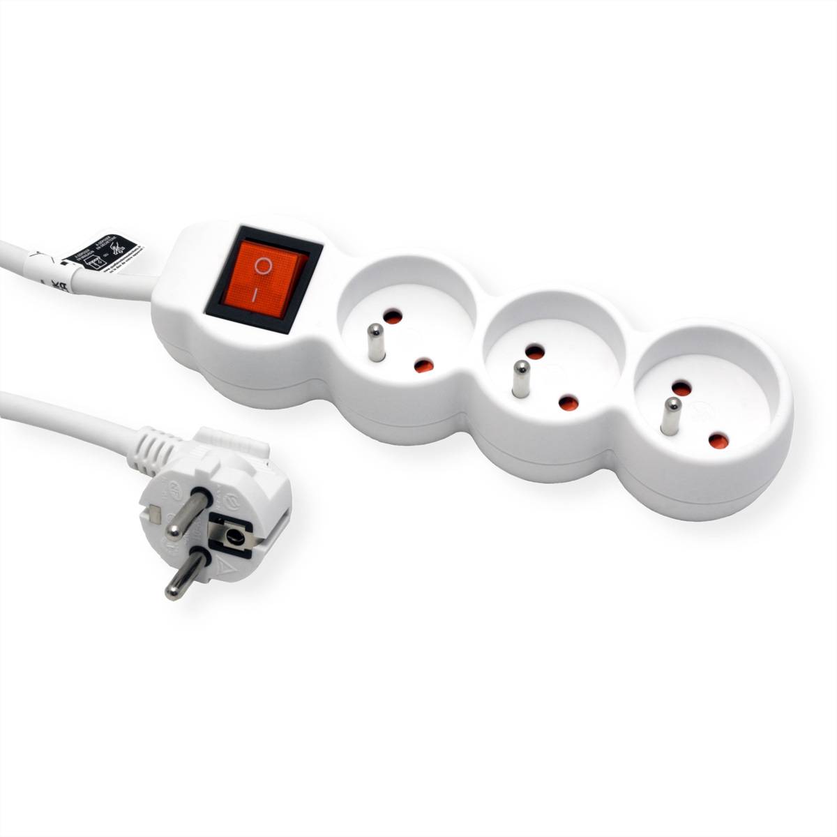 VALUE 3-fach Steckdosenleiste UTE mit Schalter, runde Dosen, weiß, 1,5 m