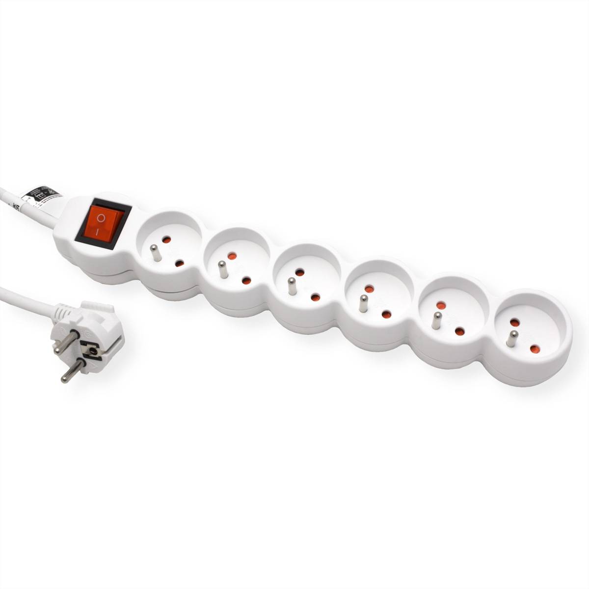 VALUE 6-fach Steckdosenleiste UTE mit Schalter, runde Dosen, weiß, 1,5 m
